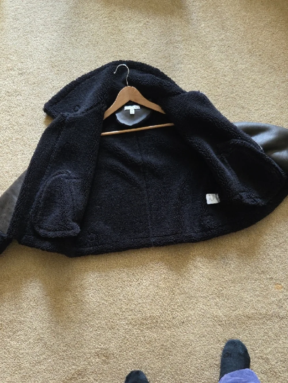 Faux Shearling Bomber Jacket Black Sz M